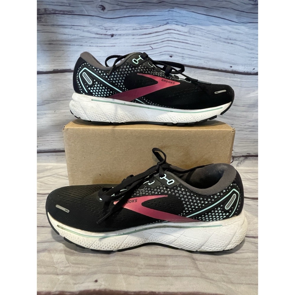 7D WIDE Brooks Running Shoes Womens Black Pink Mesh Athletic Ghost 14 Sneakers